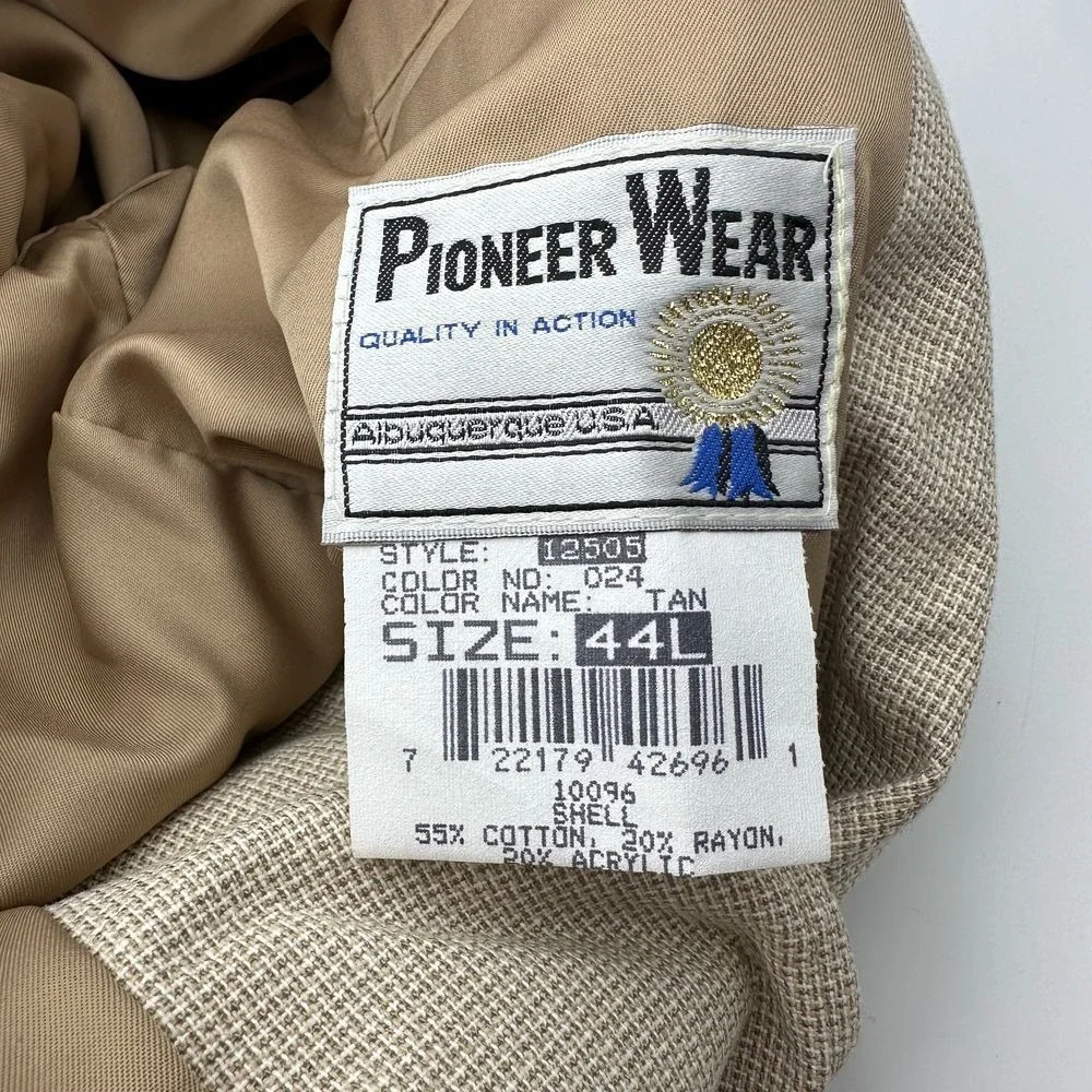 Pioneer Wear Western Blazer Beige Cotton Blend Sport Coat Jacket Made in USA 44L